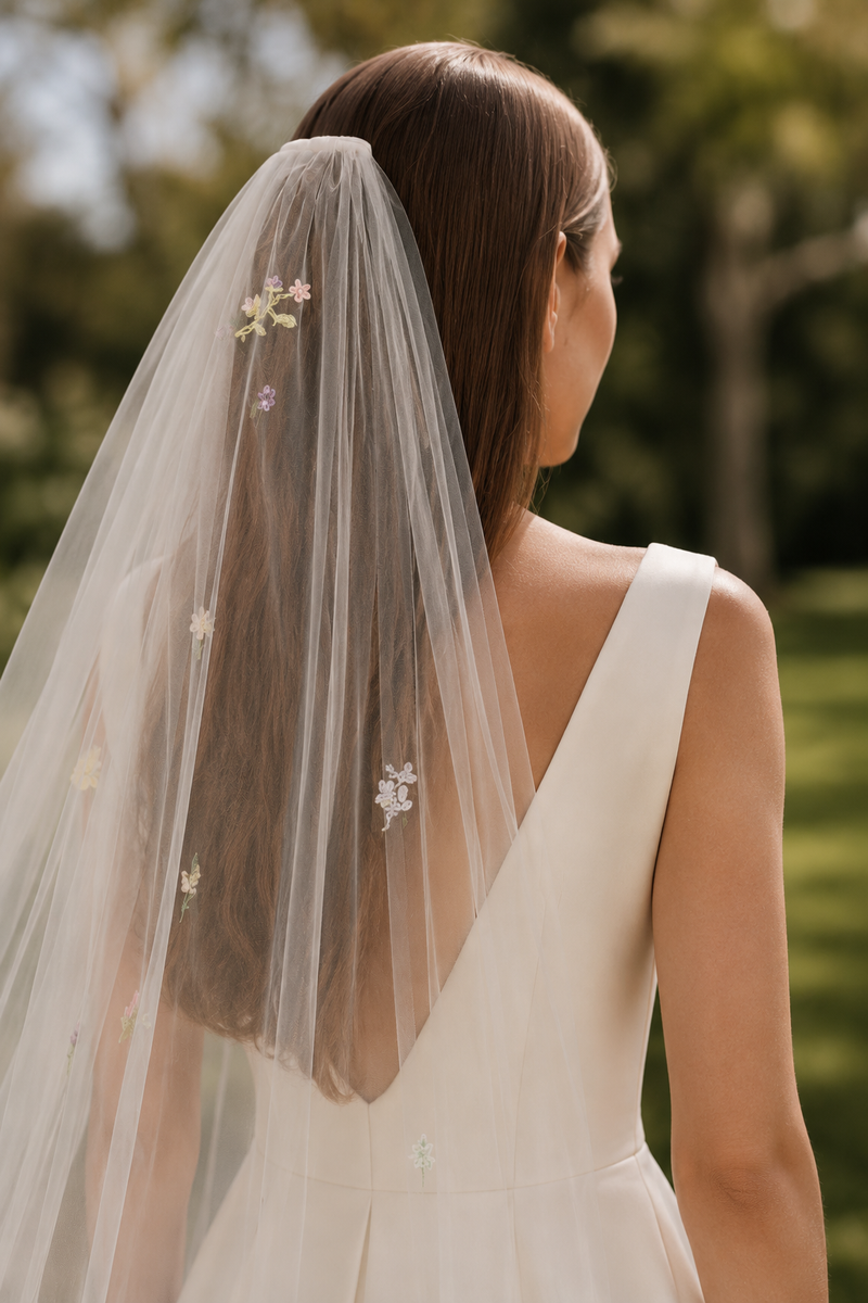 Vera Embroidered Bridal Veil | Luxury Handcrafted Wedding Veil
