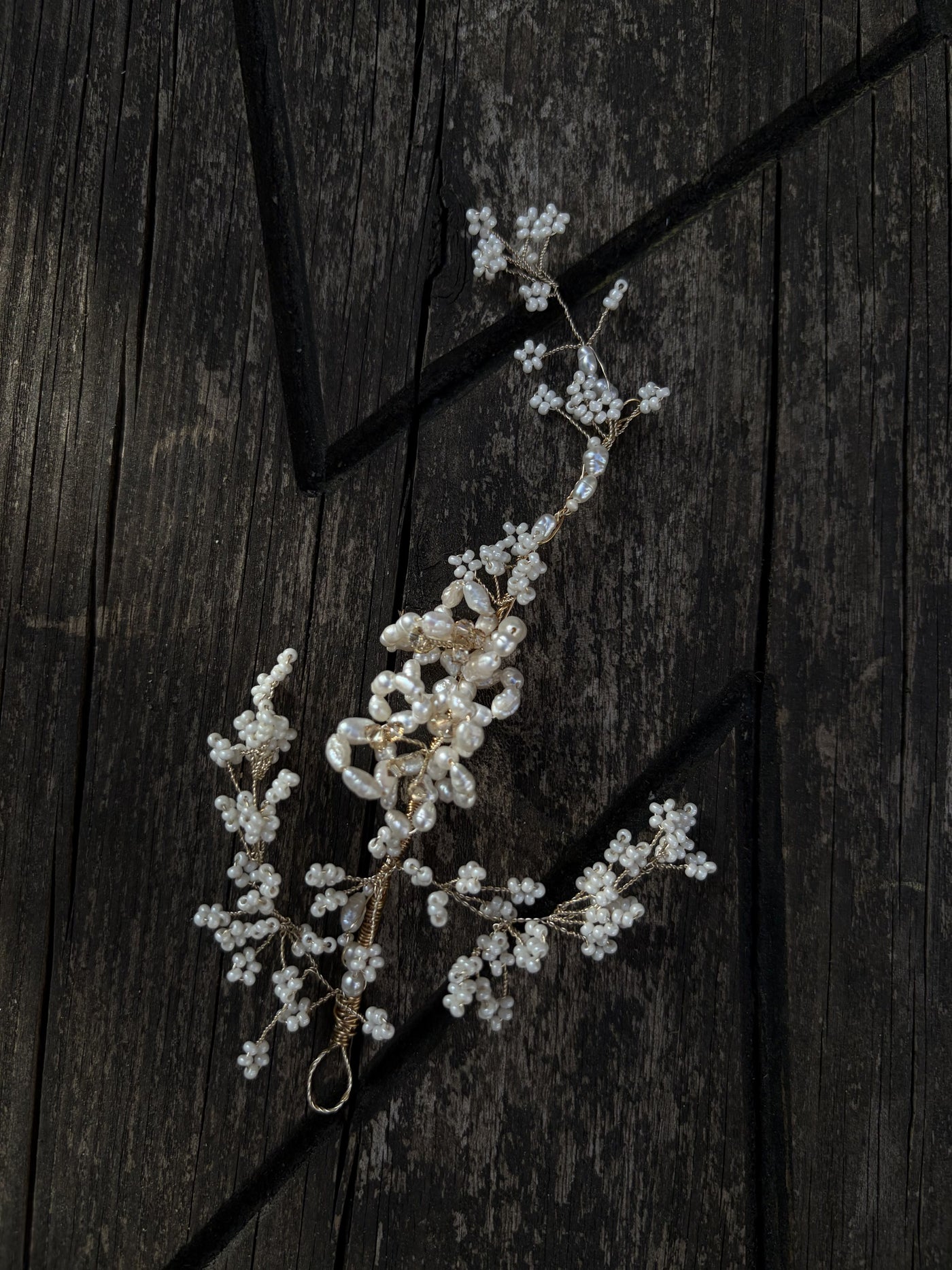 Alice bridal hair vine by Vowen, hand-beaded flowers with freshwater pearls and Swarovski crystals
