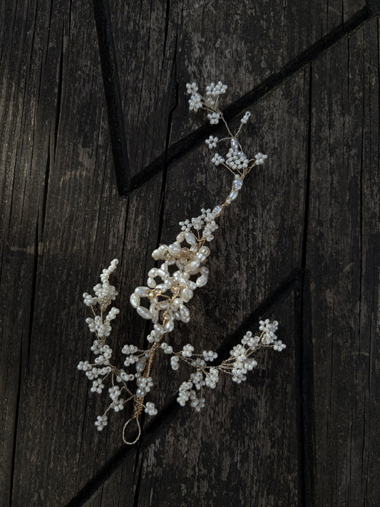 Alice bridal hair vine by Vowen, hand-beaded flowers with freshwater pearls and Swarovski crystals