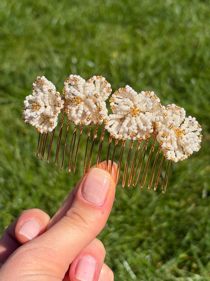 Beatrice Bridal Hair Comb | Delicate Handmade Glass Bead Flower Headpiece
