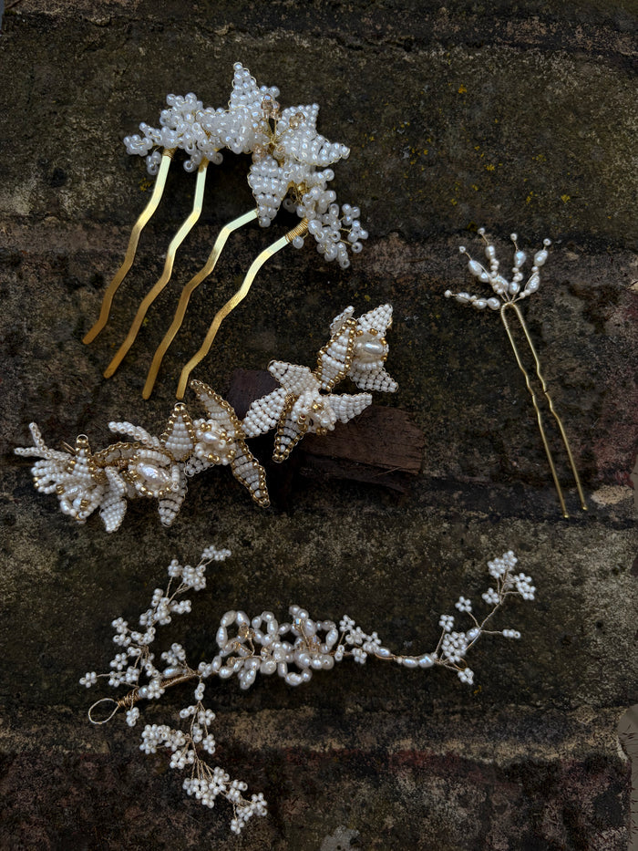 Florence Bridal Hair Comb | Handmade Swarovski Crystal & Beaded Flower Headpiece — style 1