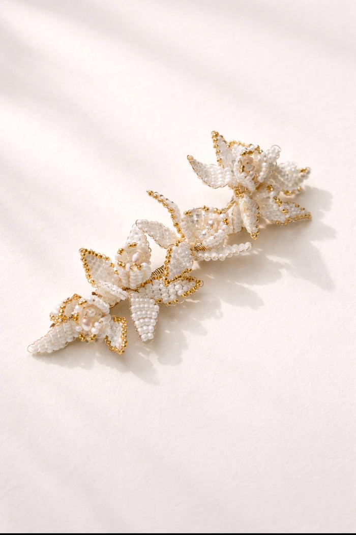 Adeline Bridal Hair Vine | Handmade Freshwater Pearl & Flower Wedding Headpiece — style 1