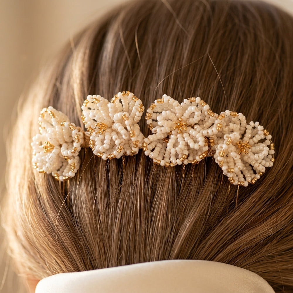 Beatrice Bridal Hair Comb | Delicate Handmade Glass Bead Flower Headpiece