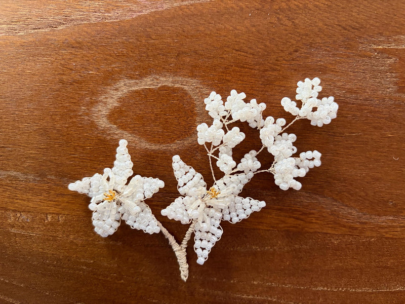 Edith bridal hair vine by Vowen, hand-beaded star flowers on a flexible wired vine