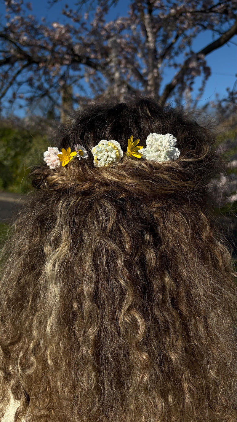 Floral Bridal Hair Pins - Blossom | Artisan Crochet Wedding Pins Handmade Lace & Glass Bead